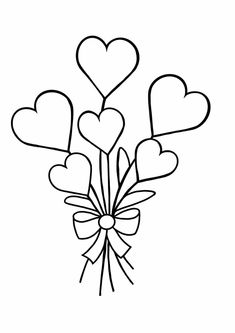 a bunch of hearts tied together with a bow on top of it, coloring page