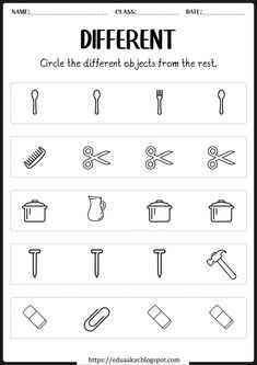 different types of kitchen utensils are shown in this worksheet for kids