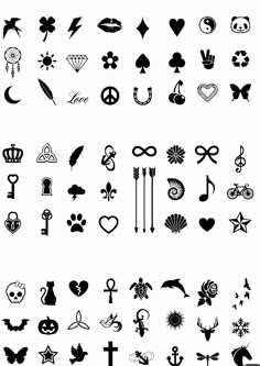 an assortment of different tattoos and symbols on a white background with the word love written below it