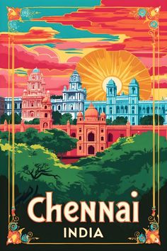 the poster for chennaii india, which is located on top of a hill