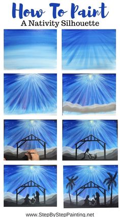 how to paint nativity silhouettes with step by step painting instructions for kids and adults