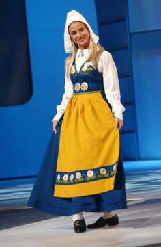 Miss Sweden @Lindsey ONeill look familiar?? Swedish Culture Traditional Dresses, Sweden Traditional Dress, Sweden Traditional Clothing, Swedish Traditional Clothing, Sweden Costume, Swedish People, Sweden Clothing, Swedish Culture, Swedish Dress