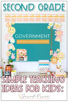 a green chalkboard with the words government written on it and flowers in front of it