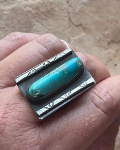 Size 7.5 Turquoise Dreamer Ring - Etsy Unique Rectangular Turquoise Ring, Handmade Silver Turquoise Ring Collectible, Rectangular Turquoise Sterling Silver Ring, Handmade Silver Turquoise Ring With Rectangular Shape, Handmade Silver Rectangular Turquoise Ring, Handmade Rectangular Silver Turquoise Ring, Silver Turquoise Ring With Cabochon, Nickel-free Turquoise Ring, Nickel-free Sterling Silver Turquoise Ring