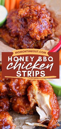 Honey BBQ Chicken Strips, football party food, easy game day snacks Bbq Chicken Strips, Chicken Strip Recipes, Honey Bbq Chicken, Honey Bbq, God Mat, Poultry Recipes, Chicken Tenders, Bbq Chicken