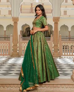 Beautiful Leafy Green Lehenga Set - www.riafashions.com Festive Lehenga With Zari Work For Eid, Floor-length Sets With Sheer Dupatta For Navratri, Floor-length Sheer Dupatta Set For Navratri, Bollywood Style Sets With Sheer Dupatta, Art Silk Sets With Sheer Dupatta For Festivals, Festival Art Silk Sets With Sheer Dupatta, Bollywood Style Floor-length Set With Zari Work, Festive Lehenga With Sheer Dupatta For Eid, Unstitched Anarkali Choli For Festive Occasions