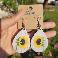 Wooden Sunflower Earings. New! Yellow Earrings For Spring Vacation, Yellow Casual Jewelry For Vacation, Yellow Sunflower Design Earrings For Summer, Casual Yellow Jewelry For Vacation, Yellow Hypoallergenic Summer Jewelry, Summer Yellow Hypoallergenic Jewelry, Summer Hypoallergenic Yellow Jewelry, Casual Flower Earrings For Spring, Yellow Beach Jewelry For Spring