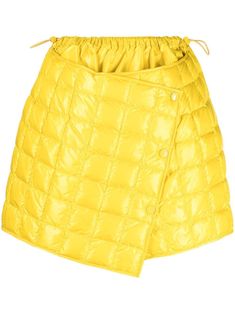 yellow feather down quilted finish padded design front press-stud fastening drawstring fastening waist asymmetric design above-knee length Yellow Mini Skirt, Lace Coat, Quilted Skirt, Yellow Quilts, Asymmetric Skirt, Moncler Women, Concept Clothing, Yellow Skirt, How To Finish A Quilt