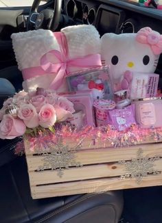 a car filled with lots of pink and white items