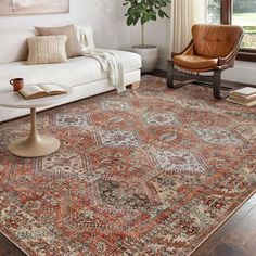 a living room filled with furniture and a large rug