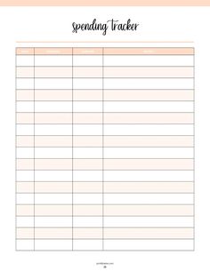 a printable spending tracker with the words spending tracker