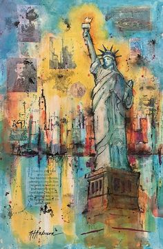 a painting of the statue of liberty in new york city