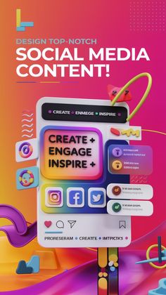 an advertisement for social media content with colorful shapes and lines on the bottom half of it