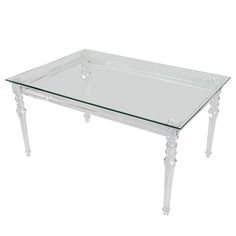 a clear glass table with wooden legs