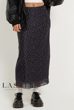 Lasaky - Chic Autumn Floral Print High-Waist Asymmetrical Net A-Line Skirt Paris Winter Fashion, Modest Girly Outfits, Chic Autumn, Wool Sweaters Womens, Button Up Top, Girly Outfits, Drawstring Shorts, Office Outfits, Types Of Skirts