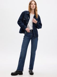 Fit: A full-length loose jean that's fitted on the waist & relaxed all the way down.  Size down for a slimmer fit.  Fabric: 99% Organic Cotton, 1% Stretch.  Stretch: Low Stretch Jeans.  Authentic denim with a soft & easy lived-in feel. ​ Rise: Mid Rise Jeans.  Look: A distressed five-pocket jean in a medium wash with fading & whiskering.  Undone split hems.  Details: Zip fly & five-pocket styling.  Responsibly Made: This pair of jeans is part of our water-saving Washwell program.  Compared to co Pull Bleu Marine, Toddler Jeans, Jeans Look, Jean Large, Jeans Cargo, Water Saving, Dark Indigo, Loose Jeans, Dark Jeans