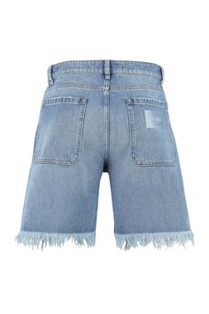 These denim shorts are a must-have for your summer wardrobe. With leather details and a frayed hem, they're perfect for a casual, laid-back look that still feels effortlessly cool. Leather details Frayed hem 100% cotton 100% leather Fendi Logo, Blue Denim Shorts, Dark Blue Color, Dress Pant, Denim Pant, Summer Season, Denim Top, Lanvin, Pocket Design