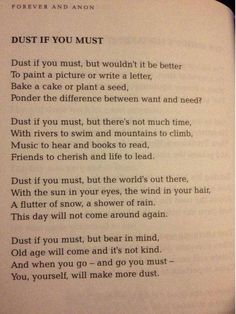 an open book with the words dust if you must