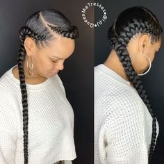 5 Ways to Wear the Two Braid Cornrow Style Everyone's Rocking | Un-ruly Two Braid Hairstyles, Feed In Braids Hairstyles, Goddess Braids Hairstyles, African Hair Braiding Styles, Hair Brunette, Feed In Braid, Two Braids, Girls Hairstyles Braids, Girls Braids