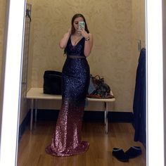 Brand New. Navy Ombr. Prom Fits Big Pink Holiday Dress, Prom Fits, Dark Teal Dress, Gold Sequin Gown, Purple Long Dress, Silver Metallic Dress, Rose Gold Ombre, Velvet Evening Dress, Homecoming Formal Dresses