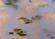 a painting of water lilies floating on top of a lake