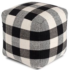 a black and white checkered ottoman