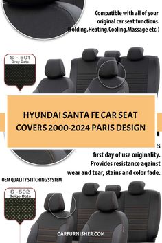 Hyundai Santa Fe Car Seat Covers 2000-2024 Paris Design Parisian Fashion, Paris Design, Jacquard Pattern