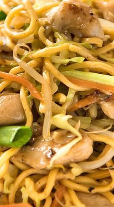 noodles with meat and vegetables on a plate