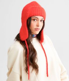 Free People Timber Fuzzy Trapper Hat - Red , Women's Hollyberry Ribbed eyelash knit hat Adjustable tie One size fits most. 50% Acrylic 50% Nylon. Hand wash warm water. Only non-chlorine bleach when needed. Lay flat to dry. Do not iron. Do not dry clean. Apparel & Accessories > Clothing Accessories > Hats Red Bonnet For Winter, One Size Fits Most, Red Winter Bonnet, One Size Fits Most, Red Winter Hat For Outdoor, Red Winter Bonnet (one Size Fits Most), Cozy Red Winter Hats, Casual Red Soft Knit Hat, Red Brimmed Winter Hat, Trendy Adjustable Hat For Cold Weather, Casual Red Bonnet, One Size Fits Most