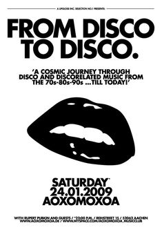 an advertisement for the concert from disco to disco, with lips and tongues on it