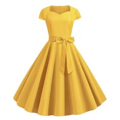 Make a statement with this solid yellow 50s dress!

 This vintage yellow round neck dress is a unique addition to your wardrobe. It is made of cape sleeves , 1950s style and has a cocktail effect perfect for hot summers. Its fitted cut flatters your figure while giving you a touch of elegance and sophistication. The dress is made of premium quality materials and its stitching is impeccable , which makes it durable while giving it a chic and elegant look. Don't hesitate any longer and complete your summer look with this Vintage Yellow Round Neck Dress!

 ✂ DRESS DETAILS



 Pin-Up Dress

 Hand washable

 Short sleeve




 Material: Polyester, Spandex




 Collar type: Heart neck



 Free Shipping




 ✂ SIZE GUIDE

 For this solid yellow 50s dress, our seamstress advises you to take your u Solid Color A-line Retro Vintage Dress, Solid Color Retro A-line Vintage Dress, Retro Solid A-line Vintage Dress, 1950s Style Summer Dresses, Retro Yellow Party Dress, Fitted Yellow Dress In 1950s Style, Yellow Fitted Dress In 1950s Style, 1950s Style Yellow Party Dress, Yellow Fitted Short Sleeve Vintage Dress