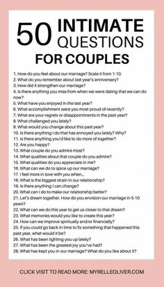 Intimate Questions For Couples, Relationship Journal, Questions For Couples, Intimate Questions, Deep Questions To Ask, Relationship Lessons, Relationship Therapy, Relationship Challenge, Healthy Relationship Tips