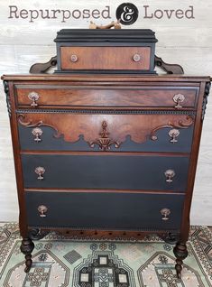 an antique chest of drawers with the words repurposed loved on it's top