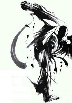 an ink drawing of a woman dancing with her hair blowing in the wind and text that reads