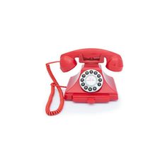 an old fashioned red telephone on a white background