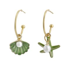 PRICES MAY VARY. Unique: The asymmetric design shell and starfish earrings are inspired by ocean and beach, handmade with attention to detail, unique addition to your jewelry collection. Size: The hoop size is approx. 19mm, the starfish is 17*17mm the shell is 15*16mm, lightweight and comfortable for everyday wear. Material: The seashore hoop earrings are made of quality alloy, hypoallergenic, Lead free and Nickel free. Occasions: The shell hoop earrings are dianty and perfect with any outfit. G Green Hoop Earrings For The Beach, Green Hoop Earrings For Beach, Summer Starfish Charm Dangle Earrings, Summer Dangle Earrings With Starfish Charm, Summer Starfish Charm Drop Earrings, Ocean-inspired Dangle Hoop Earrings For Beach, Metal Hoop Earrings For Beach, Summer Earrings With Starfish Charm, Trendy Green Hoop Earrings For Beach