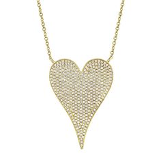 Shy Creation Jewelry - Amor Diamond Pave Heart 14K Yellow Gold 0.83 Ct Pendant Jumbo Necklace | Manfredi Jewels Big Heart Necklace, Gold Diamond Heart Necklace, Pave Heart Necklace, Diamond Heart Necklace, Diamond Heart Pendant Necklace, Heart Necklace Diamond, Heart Pendant Diamond, Unique Diamonds, Yellow Gold Pendants