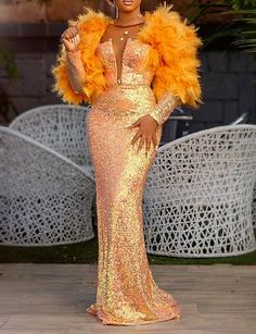 Mermaid / Trumpet Evening Gown Sparkle & Shine Dress Carnival Red Green Dress Floor Length Long Sleeve V Neck Sequined with Feather Crystals 2024 2024 - $177.99 Crystal Dress, V Neck Prom Dresses