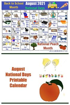 the back to school calendar is shown with an orange and green apple on it's side