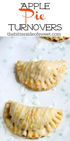 apple pie turnoverers on a plate with white icing