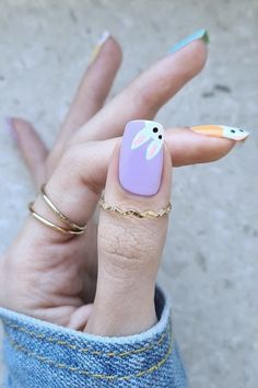 Rabbit Nails Design, Nails Rabbit, Easter Acrylic Nails, Pastel Nail Ideas, Rabbit Nails, Rabbit Nail Art, Cute Easter Nails, Nail Art Pastel, Easter Nails Easy