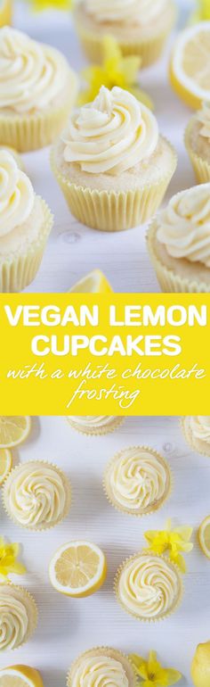 the cover of vegan lemon cupcakes with white frosting