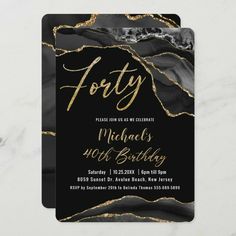 a black and gold foil birthday party card