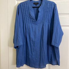 Nwt Lane Bryant Top Shirt Pleated Plus Size Size 22/24 Blue Blue V-neck Shirt For Daywear, Blue Collared Top For Daywear, Blue Relaxed Fit Tops For Daywear, Blue Relaxed Fit Casual Tops, Blue V-neck Top For Daywear, Lane Bryant, Top Shirt, Color Blue, Blouses