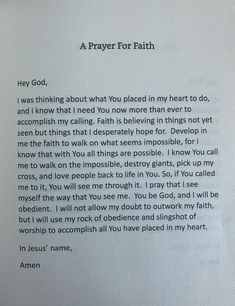 a prayer for faith written on a piece of paper