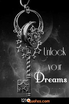 an image of a key with the words unlock your dreams written on it in purple