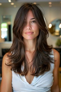 Layered Hair With Side Bangs, Long Layered Hair With Side Bangs, Hair With Side Bangs, Side Bangs Hairstyles, Haircuts For Long Hair With Layers, Bangs Hairstyles, Long Layered Haircuts, Long Hair With Bangs, Side Bangs