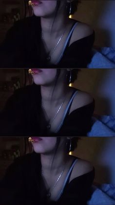 three images of a woman with necklaces on her neck, and the image is blurry