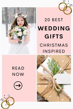 the top 20 best wedding gifts for christmas is featured in this postcard with two photos and