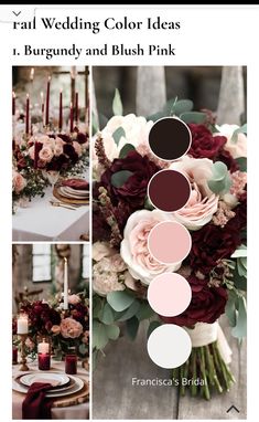 the wedding color palette is burgundy and blush pink